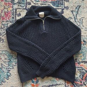 Navy quarter zip knit sweater